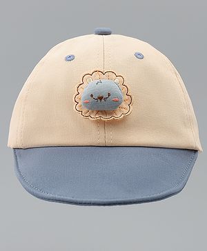 Babyhug Cotton Baseball Cap With Lion Applique Light Blue - Diameter 17 cm