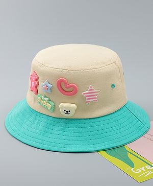Babyhug Cotton Bucket Hat With Applique Sea Green - Diameter 17 cm