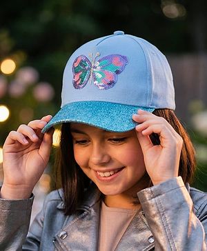 Pine Kids Baseball Cap With Butterfly Sequin Detailing Light Blue - Diameter 17 cm