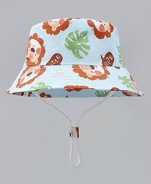 Babyhug Bucket Hat with Jungle Theme Print Light Blue - Diameter 16 cm