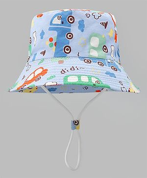 Babyhug Bucket Hat with Vehicle Print Light Blue - Diameter 16 cm