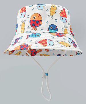 Babyhug Bucket Hat with Sea Life Print White - Diameter 16 cm