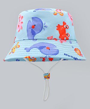 Babyhug Bucket Hat with Sea Life Print Light Blue - Diameter 17 cm