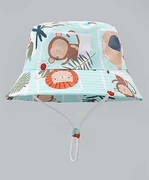 Babyhug Bucket Hat with Animal Print Sea Green - Diameter 17 cm