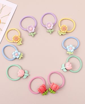 Babyhug Hair Rubber Bands with Floral Applique Free Size Pack of 5 - Multicolor