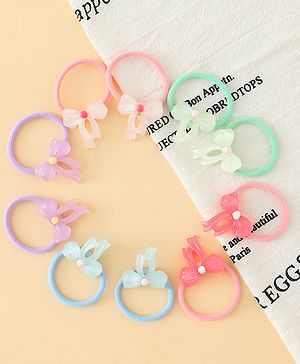 Babyhug Hair Rubber Bands  With Bow Applique Pack of 12 - Multicolor