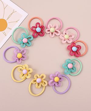 Pine Kids Hair Rubber Bands with Floral Apptique Free Size Pack of 5 - Multicolour