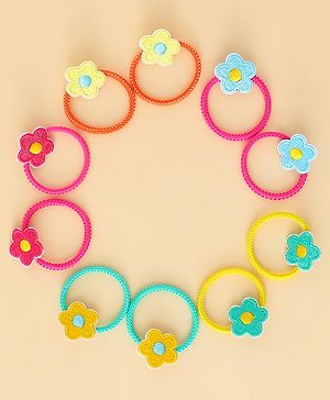 Babyhug Hair Rubber Band with Floral Applique Pack of 10 - Multicolor