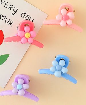 Babyhug Hair Clips with Floral Applique Design Pack of 4  - Multicolor