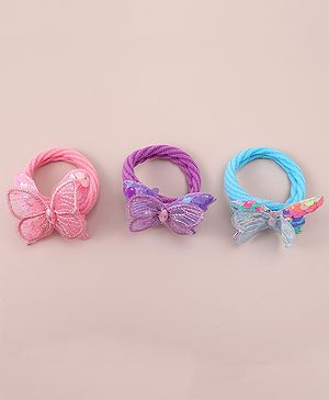 Babyhug Hair Rubber Bands WIth Satin And Butterfly Apptique  Free Size Pack of 3 - Multicolor