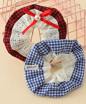 Pine Kids Rubber Bands & Scrunchies Sets With Bow Applique - Blue & Red