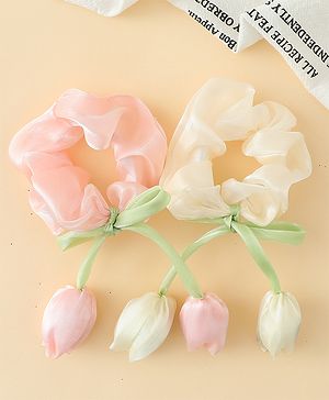 Babyhug Rubber Bands & Scrunchies Sets With Floral Applique - Multicolor