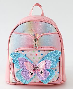 Babyhug Fashion Backpack with Butterfly Applique - Pink