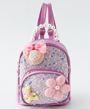 Babyhug Fashion Backpack with Sequin Detailing & Applique - Purple