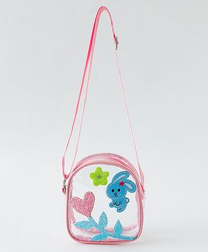 Babyhug  Transparent Sling Bag With Floral & Bunny Design - Pink
