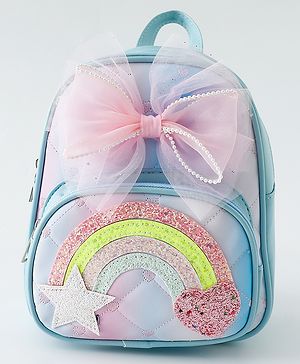 Babyhug Fashion Backpack with Hearts & Bow Applique - Blue
