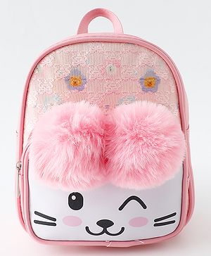 Babyhug Fashion Backpacks With Cat Printed Design & Fur Ears - Pink
