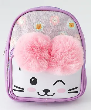 Babyhug Fashion Backpacks With Cat Printed Design & Fur Ears - Purple