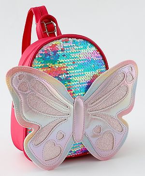 Babyhug Fashion Backpack with Hearts & Butterfly Applique - Fuchsia