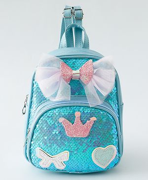 Babyhug Fashion Backpack with Hearts  & Bow Applique - Blue