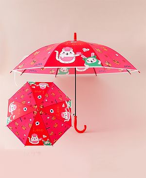 Babyhug Free Size Umbrella with Cat Print - Red