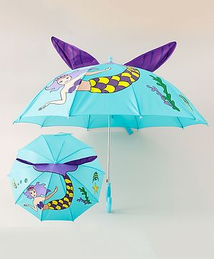 Babyhug Umbrella With Mermaid Print & Applique - Blue