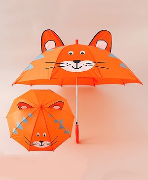 Babyhug Unisex Umbrella WIth Cat Print & Applique - Orange