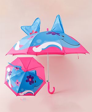 Babyhug Umbrella With Fish Print & Applique - Purple & Blue