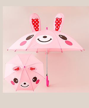 Babyhug Umbrella With Bunny Print & Applique - Pink