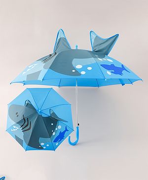 Babyhug Umbrella With Shark Print & Applique - Blue & Grey