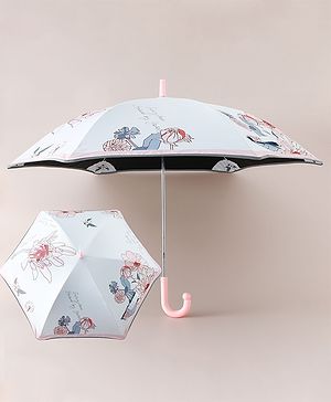 Pine Kids Umbrella With Floral Print - Pink & White