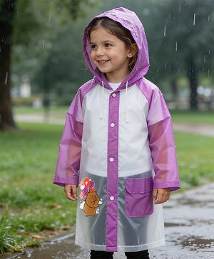 Babyhug Hooded Raincoat With Animal Print - Purple