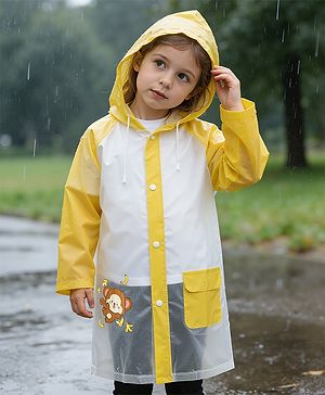 Babyhug Full Sleeves Raincoat With Monkey Print - Yellow