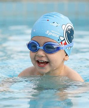 Babyhug Swimming Goggles and Cap Set with Adjustable Fit- Blue