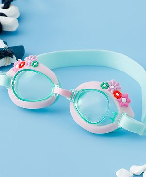 Babyhug Free Size Swimming Goggles With Floral Applique - Pink & Sea Green