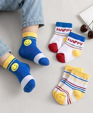 Cute Walk by Babyhug Knit Ankle Length Antibacterial Socks with Design & Stripes Pack of 3 - Multicolor