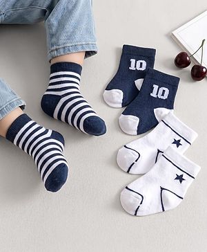 Cute Walk by Babyhug Knit Ankle Length Antibacterial Socks With Stripes & Number Design Pack Of 3 - Multicolor