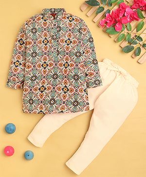 Jeet Ethnics Cotton Blend Knit Full Sleeves Abstract Printed Kurta Pyjama Set - Multi Colour