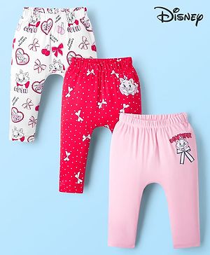 Babyhug Disney Interlock Knit Full Length Diaper Leggings with Marie Graphic Pack of 3 - Red Pink & White