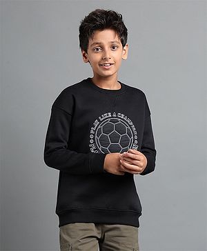 Under Fourteen Only Full Sleeves Football Patch Detailed Light Winter Sweatshirt - Black