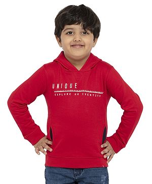 Under Fourteen Only Full Sleeves Unique Text Printed  Light Winter Hoodie - Red