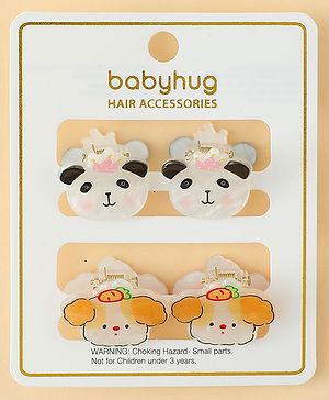 Babyhug Hair Clip with Panda & Puppy  Applique Pack of 4 -  Multicolor