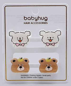 Babyhug Hair Clips with Bear & Puppy Applique Pack of 2 - white & Brown