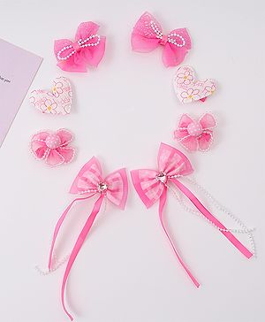Babyhug Hair Clips with Bow, Floral and Heart Applique Pack of 8 - Pink