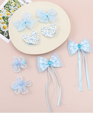 Babyhug Hair Pins And Clips WIth Floral And Hearts Applique  Free Size Pack of 8 - Blue