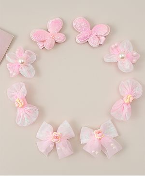 Babyhug Bow, Butterfly and Floral Applique Hair Clips Pack of 8 - Pink