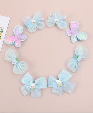 Babyhug Bow, Butterfly and Floral Applique Hair Clips Pack of 8 - Blue