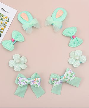 Babyhug Bow and Floral Applique Hair Clips Pack of 4 - Green