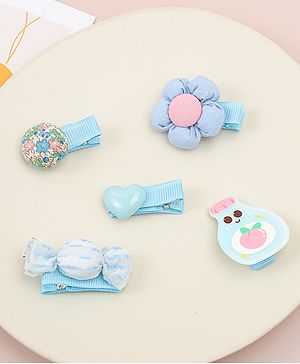 Babyhug Heart, Floral and Candy Applique Hair Clips Pack of 5 - Blue