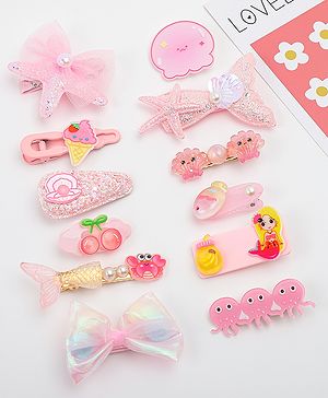 Babyhug Hair Pins And Clips With Character Prints And Floral Applique  Free Size Pack of 12 - Pink